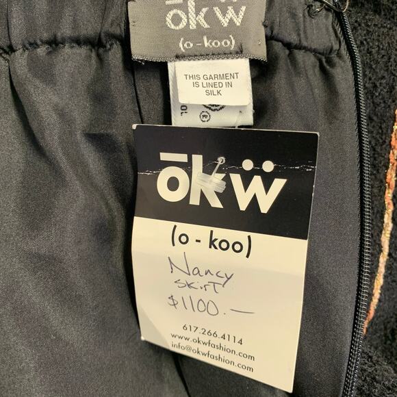 OKW Size S Black Gold Wool Stripe Midi Skirt Suit - Picture 8 of 9